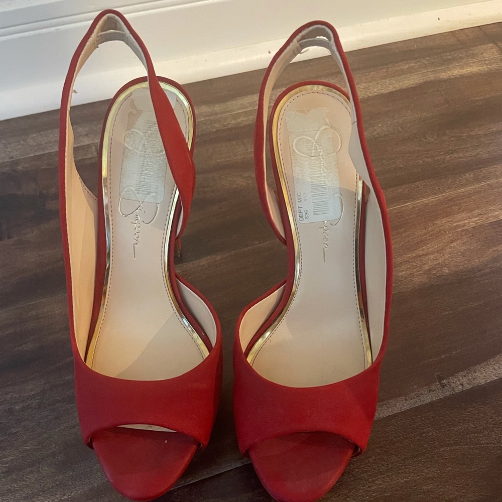 Red velvet high heels and pump
